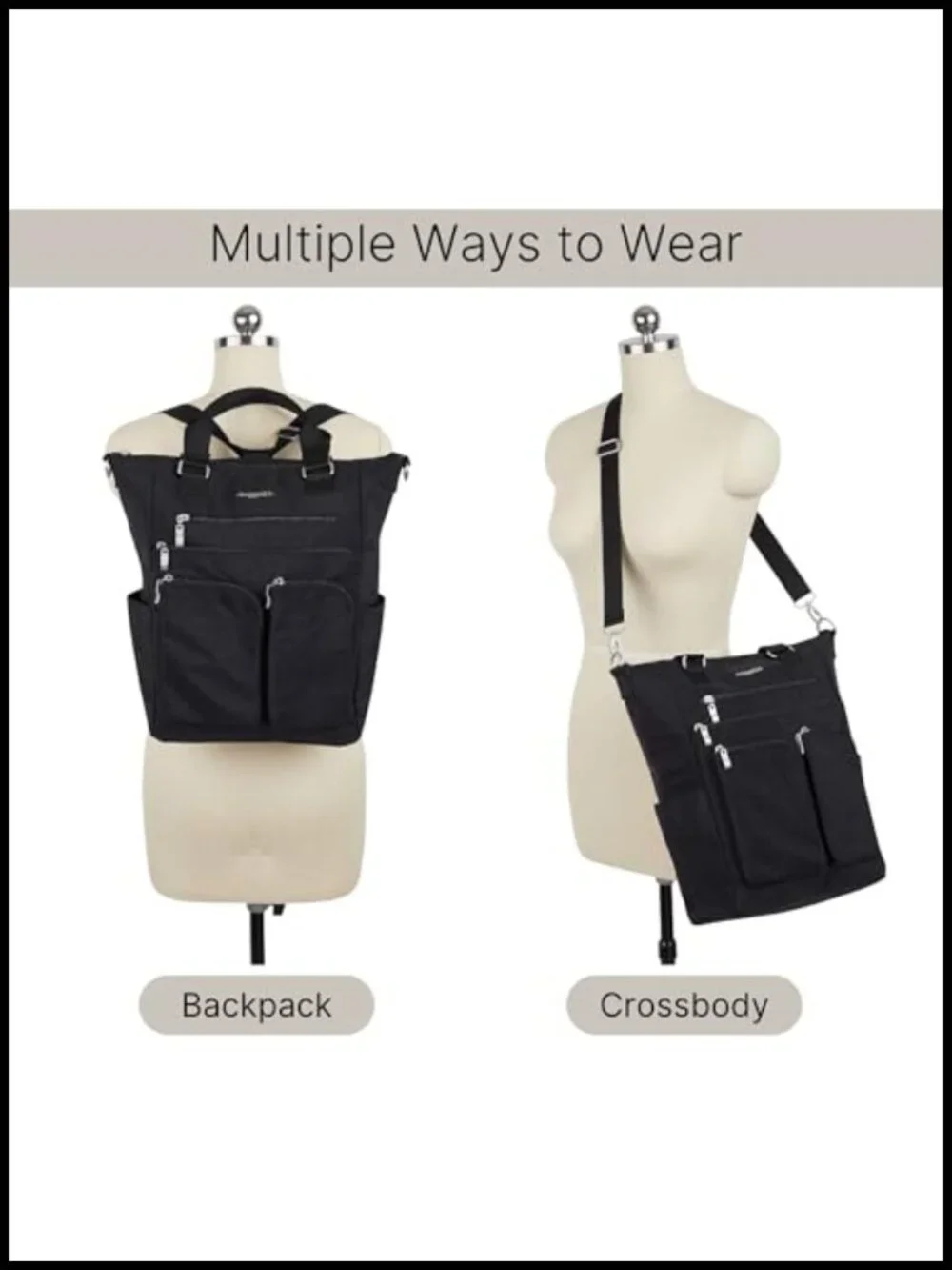 3 in 1 Convertible Tote Backpack with RFID Wristlet Lightweight Travel Bag